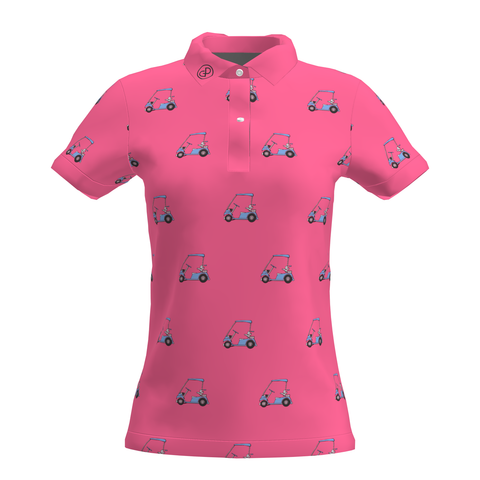 Women Pink Golf Cart Performance Polo Shirt
