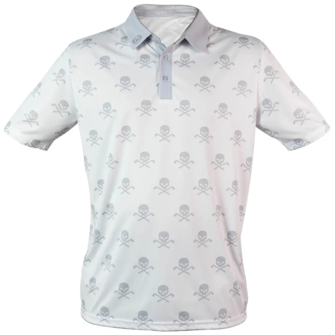 White Golf Skull Pattern Performance Polo Men Power Golf