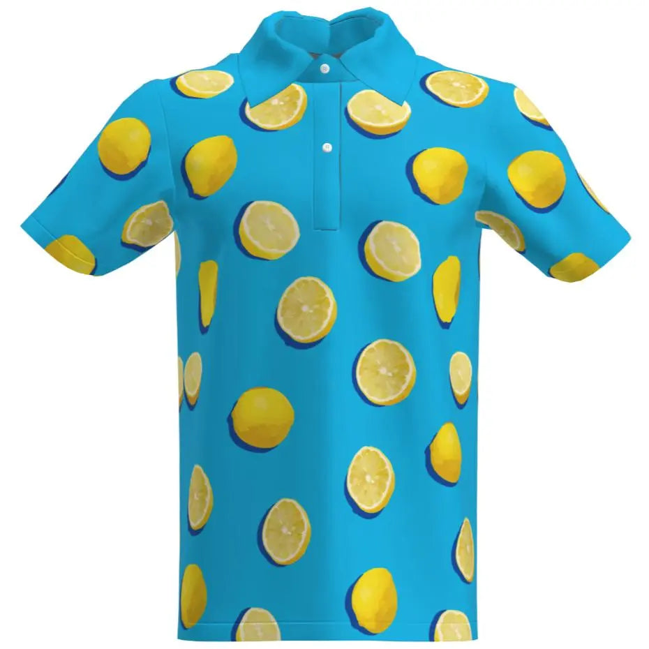 Lemon Pattern Golf Performance Polo Shirt Blue Power Golf