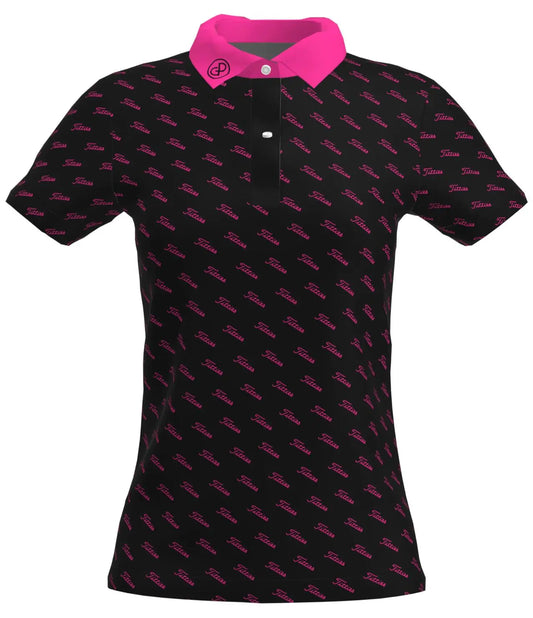 Women Pink Titties Performance Polo Shirt Power Golf