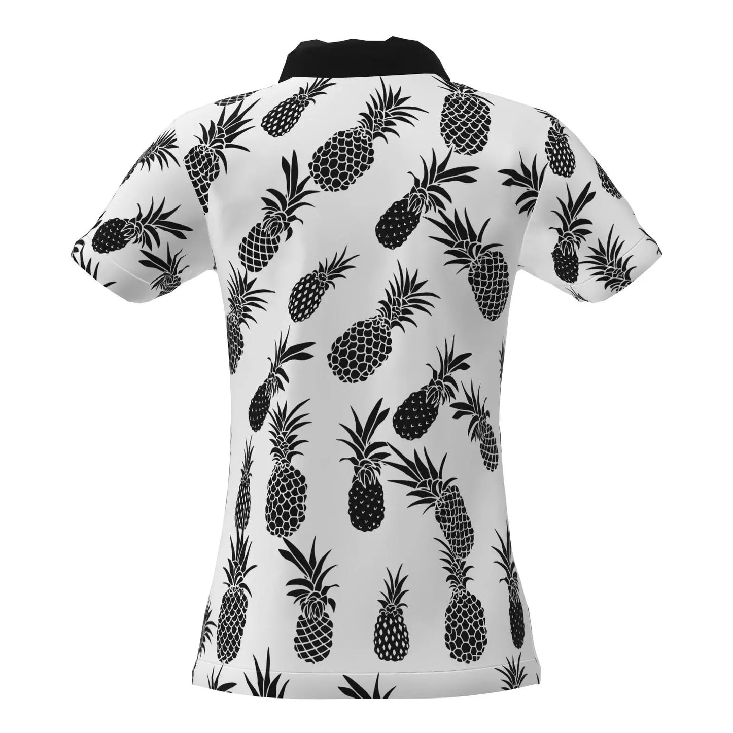 Women Black White Pineapple Pattern Golf Performance Polo Shirt Power Golf