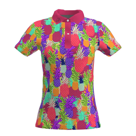 Women Pineapple Camo Pattern Golf Performance Polo Shirt Power Golf