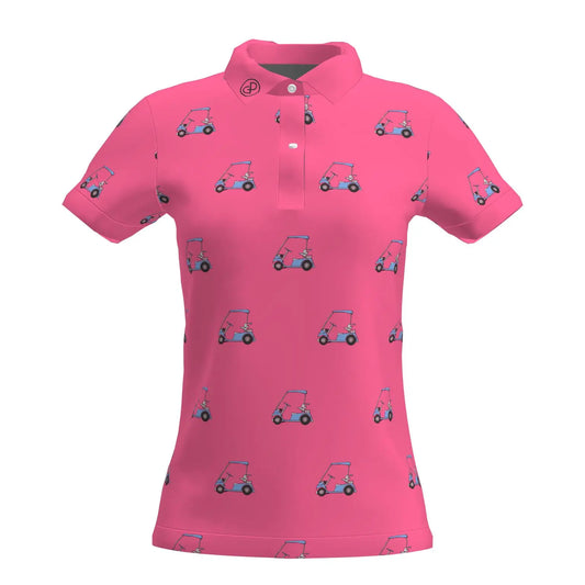 Women Pink Golf Cart Performance Polo Shirt Power Golf