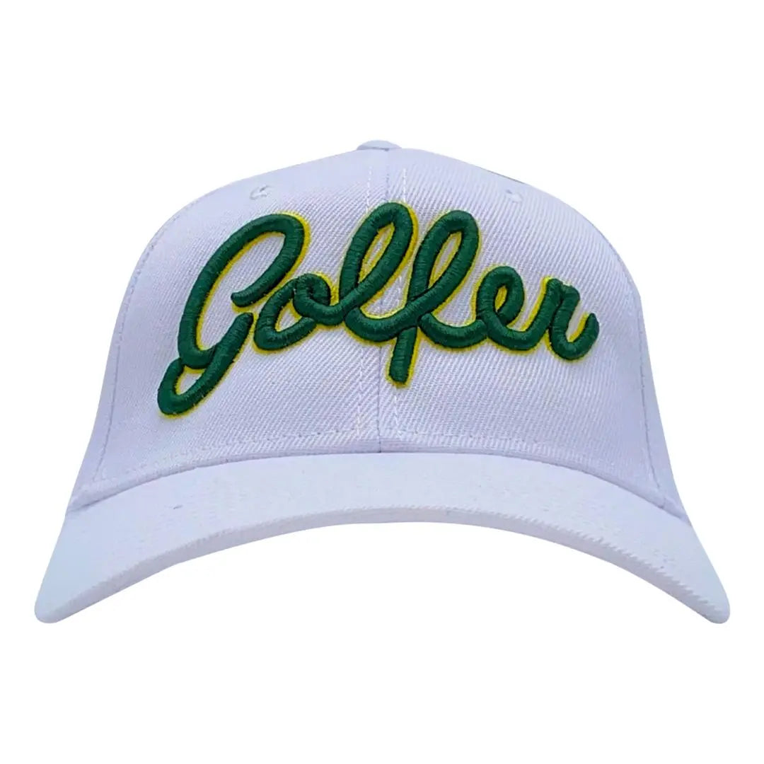 Golfer Cap White Curved Snap back with Strap in back Power Golf