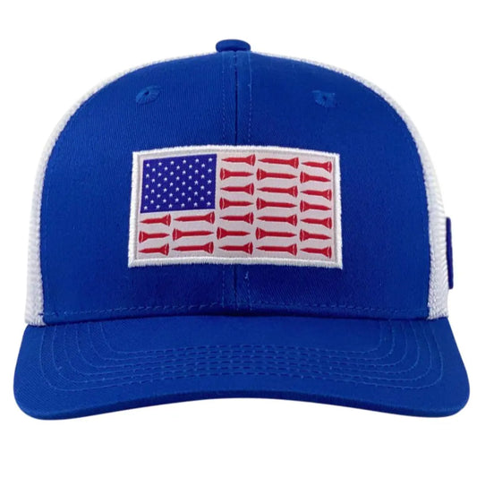 Blue USA Flag Patch with Golf Tees – Mesh Back Premium Cap PG