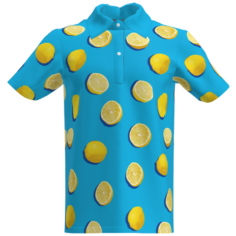 Lemon Pattern Golf Performance Polo Shirt Blue