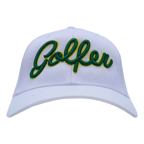 Golfer Cap White Curved Snap back with Strap in back