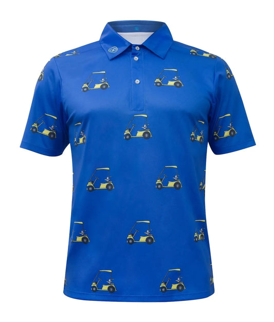 Blue Golf Cart Performance Polo Shirt Power Golf