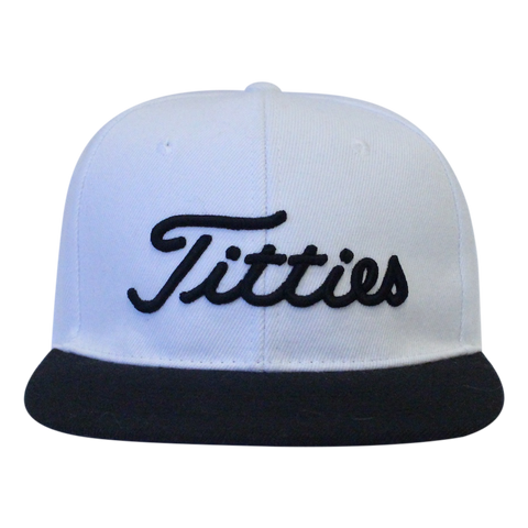 Titties Snapback Hat White/Black